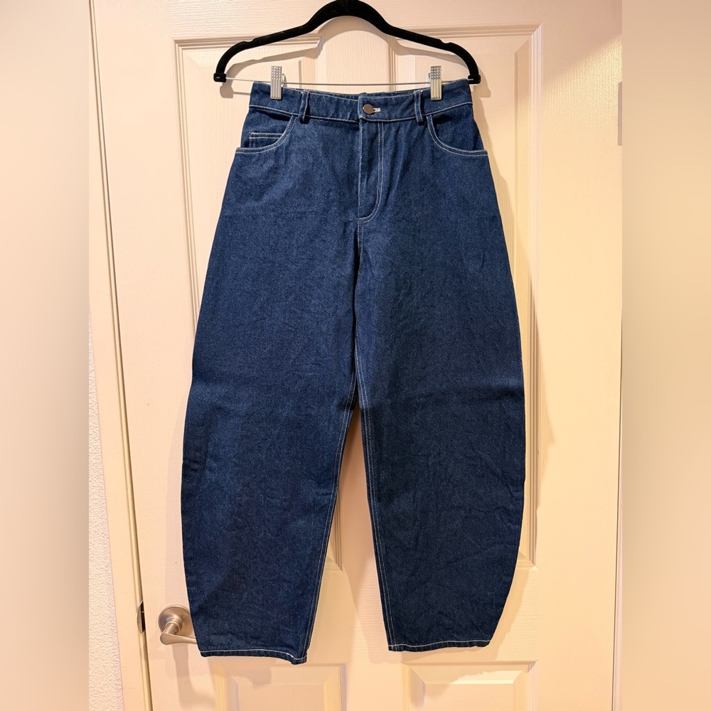 High-Waist Wide Leg Dark Blue Denim Jeans